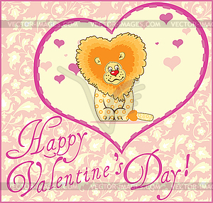 Valentine Greeting Card With Lion  - vector clipart