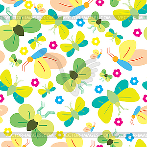 Butterflies seamless green  - vector clipart