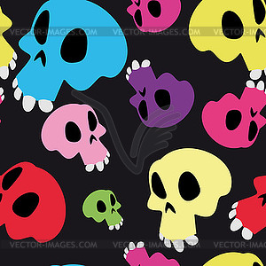 Human skulls on black, seamless  - color vector clipart