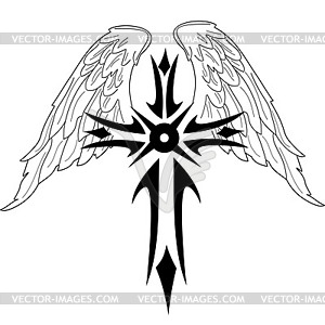 Black cross with wings - vector clipart