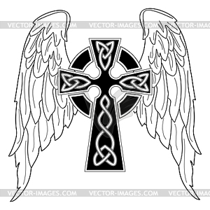 Черный крест с крыльями - векторное изображение клипарта