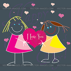 Valentine Greeting Card With Cute Little Babies - vector clipart