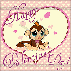 Valentine Greeting Card With Monkey - vector image