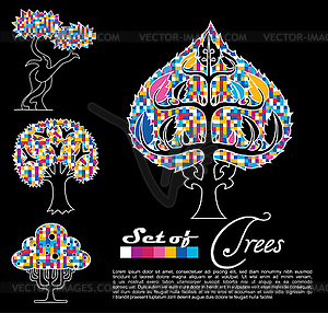 Set of abstract trees on black background . Vector. - vector image