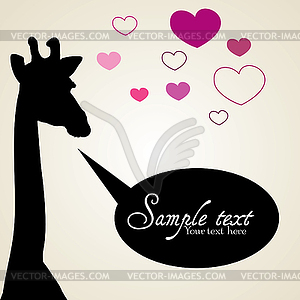 Giraffe in love with chat bubble - vector clip art