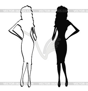 Silhouettes of pretty woman - vector clipart / vector image