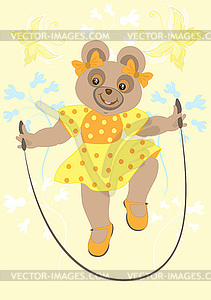 Bear in yellow dress - color vector clipart