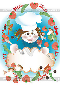 Frame menu with the chef and food - vector EPS clipart