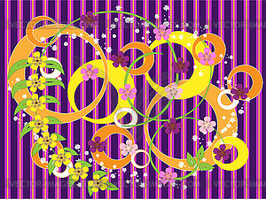 Striped purple background with flowers - vector clip art