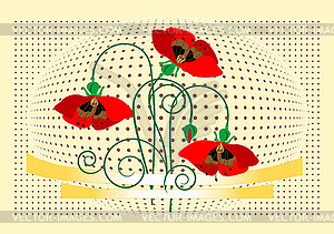 Flowers  poppy on light yellow background - vector image