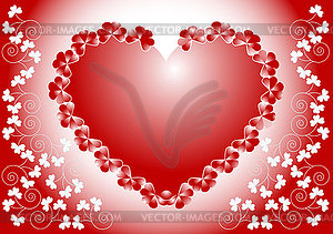 Red heart on background with flowers. - vector image