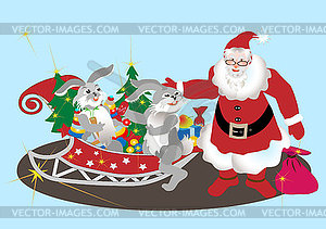 Santa Claus with hares - vector image