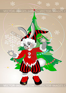 С Новым годом поздравляет кролика Санта-Клауса - изображение в векторном формате