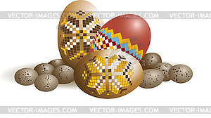 Painted Easter eggs and quail eggs - vector image