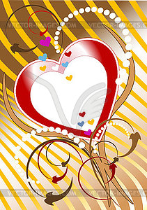 Red heart on background of golden rays - vector image