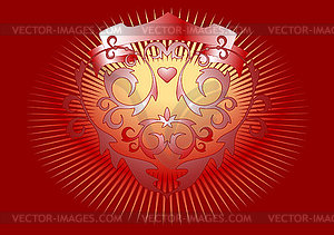 Faming heart on red background - vector clip art