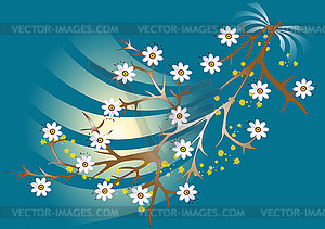 White flowers on branch - vector clip art