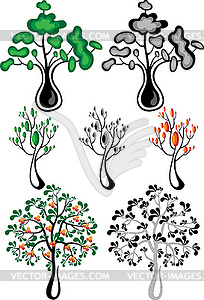 Stylized trees of different species - vector image