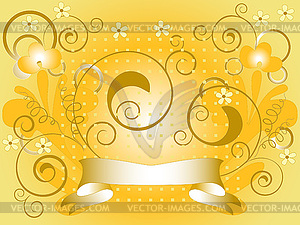 Yellow background with flowers - vector clip art