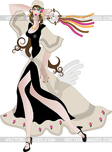 Gypsy girl in beige dress - vector clipart / vector image