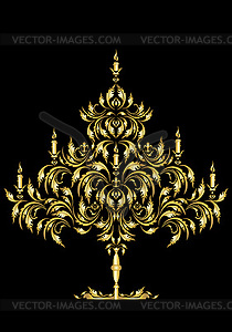 Gold Gothic Christmas tree on dark background. - vector clipart