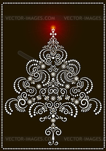 Openwork Christmas tree on dark background - vector image