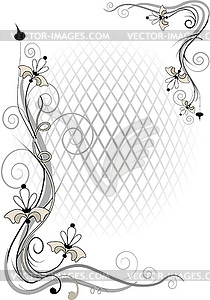 Frame with flower corner and grid - vector clip art