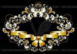 Antique frame ornament with bow and gold decor - vector clipart