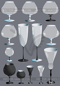 Glass goblets for different alcoholic beverages - vector clipart