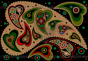  Colored paisley on black background. - royalty-free vector clipart