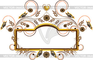 Elegant frame with heart and decorated with flowers and - vector image