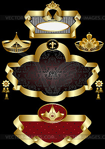 Elegant golden frame with patterns of crowns on black - vector clip art