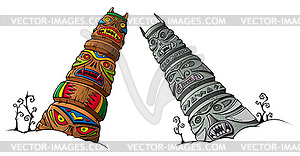 Wooden and stone idols - vector clip art