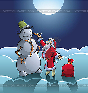 Santa and snowman - vector clip art