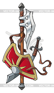 Алебарда, сабля и щит - векторизованное изображение