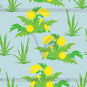 Yellow flowers on blue background - seamless pattern - vector clip art