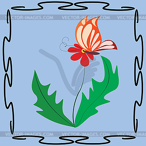 Red butterfly on flower - pattern - vector image