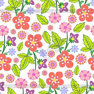 Colorful leaves and flowers - seamless pattern - vector clipart