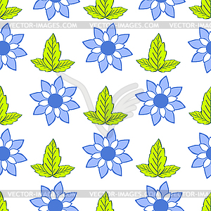 Colorful leaves and flowers - seamless pattern - vector clip art