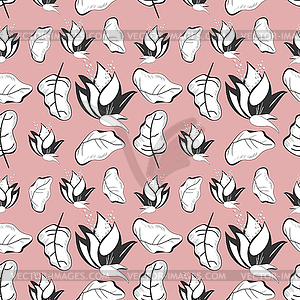 Colorful leaves and flowers - seamless pattern - vector clip art