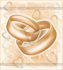 Vintage wedding card with golden rings  - vector image