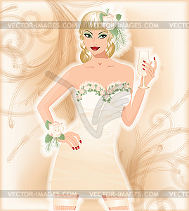 Sexy bride with champagne  - vector image