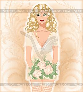 Sexy beautiful girl in wedding dress  - vector clipart