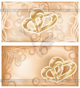 Set wedding banners with two golden hearts  - vector clip art