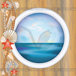 Porthole window with ocean scene - vector clip art