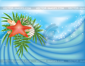 Summer card with starfish and palm,  - vector clip art