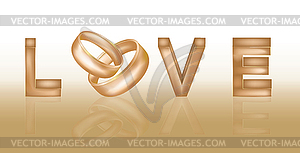 Love banner with two wedding rings - vector clipart / vector image