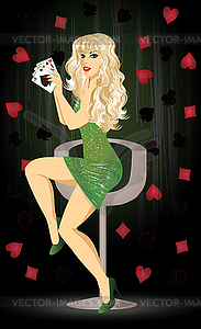 Sexy girl with poker cards - vector image