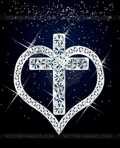 Diamond cross and heart. - vector clipart
