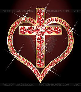 Ruby cross and heart - vector image